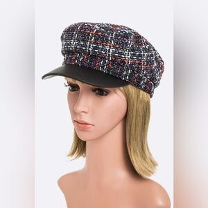 Vegan Leather Tweed Newsboy Hat Cap